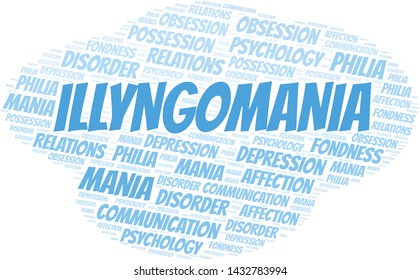 Illyngomania word cloud. Type of mania, made with text only.