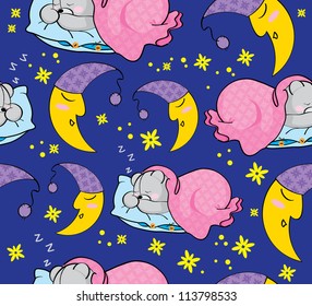 Illyustrayiya texture sleeping teddy bear and moon