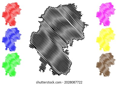 Ilim-Kreis (República Federal de Alemania, distrito rural, Estado Libre de Turingia) mapa ilustración vectorial, dibujo de garabatos mapa Ilm Kreis