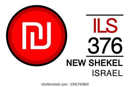 ILS, 376, New Shekel, Israel Banking Currency icon typography logo banner set isolated on background. Abstract concept graphic element. Collection of currency symbols ISO 4217 signs used in country
