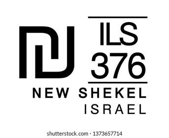 ILS, 376, New Shekel, Israel Banking Currency icon typography logo banner set isolated on background. Abstract concept graphic element. Collection of currency symbols ISO 4217 signs used in country