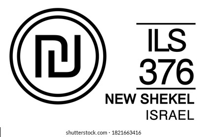 ILS, 376, New Shekel, Israel Banking Currency icon typography logo banner set isolated on background. Abstract concept graphic element. Collection of currency symbols ISO 4217 signs used in country