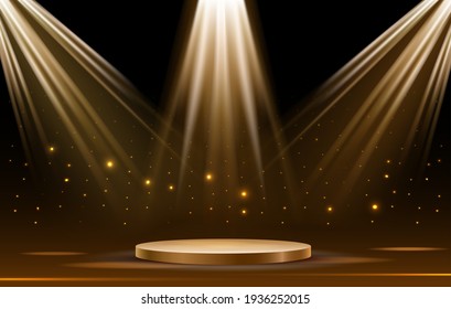 Iluminated gold podium, round pedestal