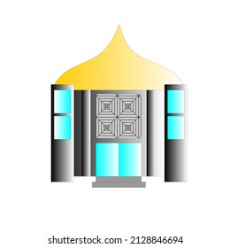 Ilustartion a Mosque with Golden Dome and two tower on each side and a staircase in the front Vector