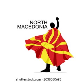 ilustartion vector man with flag of north macedonia that represent to independence day of north macedonia, this can use for icon or ilustration poster for independence day