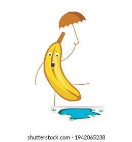 Ilustation vector grafhic of Banana gets shocked seeing puddle. good for keep