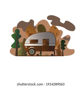 Ilustation vector grafhic of caravan in the forest, see the natural beauty of the caravan. Perfect for illustrations, work, stickers, etc.