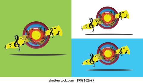 Ilustation vector grafhic of music, musical instruments and musical notes. Perfect for stickers, illustrations and can be applied to anything