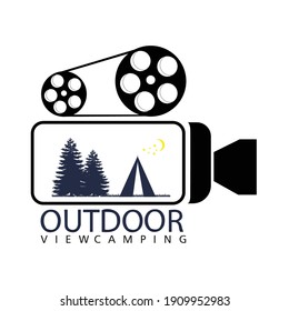 Ilustation vector logo outdoor movie rental,logo camping outdoor film with projector. perfect for logos, brands, etc.