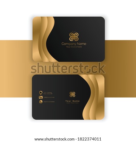 Ilustraion graphic vector of luxury wavy bussiness card in black and gold schemes colors free vector