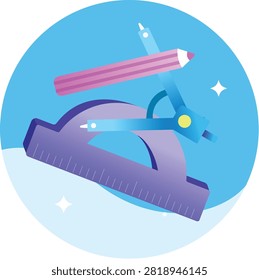 Ilustrasi 3D Magnet Tapal Kuda dengan Simbol Logam Plus dan Minus pada Latar Belakang Biru Tekstur.
