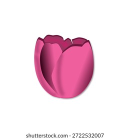 Ilustrasi Kuncup Bunga Tulip Merah Muda yang Lucu dengan Tekstur Gradien Berbutir. Desain Stiker Bunga Musim Semi Estetika Retro Terisolasi pada Latar Belakang Abu-abu Muda. .eps
