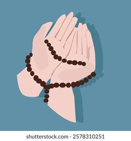 ilustrasi Muslim man hands holding rosary