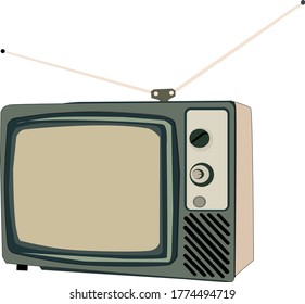 Ilustrasi TV retro kuno dengan latar belakang putih