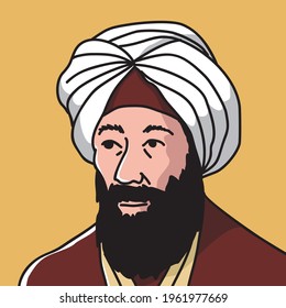 ilustrasi vector of father of modern optic, mathematic, and astronomy ibn alhaitham