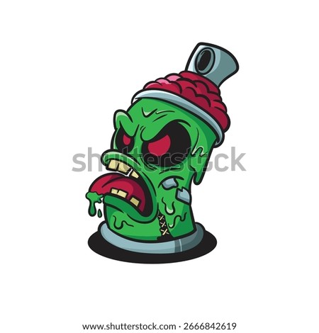 Ilustrasi Vektor Kaleng Semprot Zombie Kartun – Seni Monster Grafiti Menyeramkan