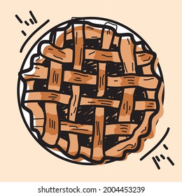 Ilustrasi vektor pai apel yang digambar tangan. Kue dengan tulisan. Pâtisserie et boulangerie menu déroulant restauration rapide, décoration des cafés