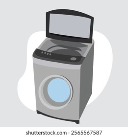 ilustrasi Washing machine. Washing clothes. Modern laundromat, appliance for household chores. 