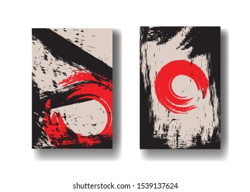 ilustrasion japanese style,Background abstract style, collor black and red