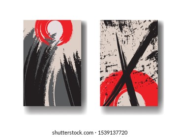 ilustrasion japanese style,Background abstract style, collor red and black