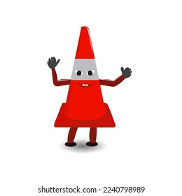ilustrasion of traffic cone cartoon with traffic sign