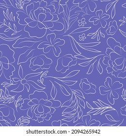 Ilustrated Floral With very peri color Seamless Pattern. Trendy color for fashion, fabric, print and much more. 
