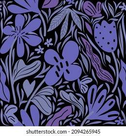 Ilustrated Floral With very peri color Seamless Pattern. Trendy color for fashion, fabric, print and much more. 