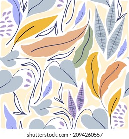 Ilustrated Foliage With flood of color Seamless Pattern. Trendy Pattern for fabric, wallpaper, print and much more. 