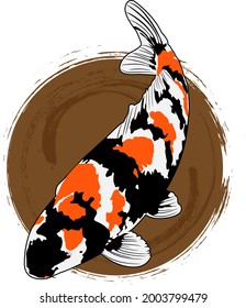 ilustrated koi fish with brown circle on the back