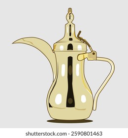 Ilustration of arabic gold teapot or Dallah teapot