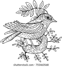 Ilustration of a bird on a tree branch. Beautiful bird.