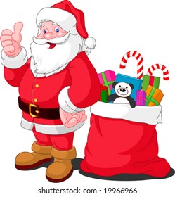 Ilustration for Christmas and New Year. Santa Claus. Bag with gifts. Vector