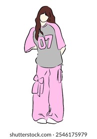 ilustration cool girl wearing pink
