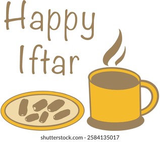 ilustration of cup and date with Happy iftar text for ramadhan theme 