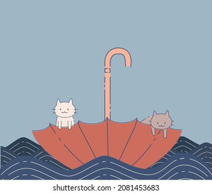 ilustration cute cat with umbrella design