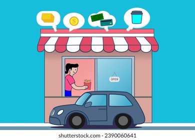 ilustration Drive through payment cartoon