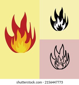 Illustration von Feuer, flammendem Vektor-Logo, Umriss, schwarz-weißer Stil, farbig
