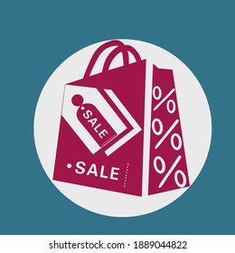 Illustration flache Icon Design rote Tasche Verkauf Text.