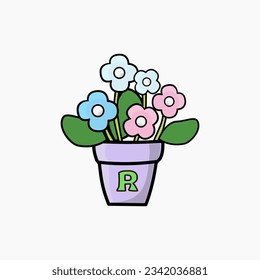 Ilustration of flower In Pots.vector
