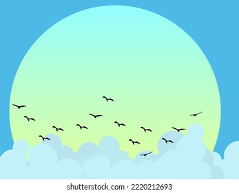 ilustración de flyibird con nubes y sol