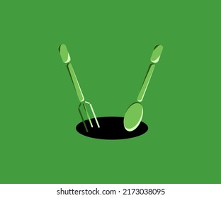 ilustration fork and spoon in black hole