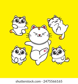 Ilustration funny cat with simple color and various expression, suitable for t-shirt, mascot or sticker