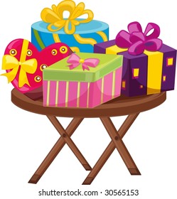 ilustration of gift boxes on stool
