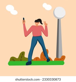 Ilustration of girl selfie on the park