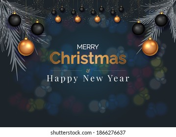 ilustration graphic vector of elegant christmas illustration in glitter and golden and black balls free vector