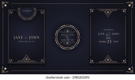 ilustration graphic vector of elegant floral wedding invitations mockup in dark blue color free vector
