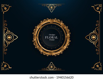 ilustration graphic vector of elegant golden floral frame in dark blue and gold for digital printing vompany  free vector