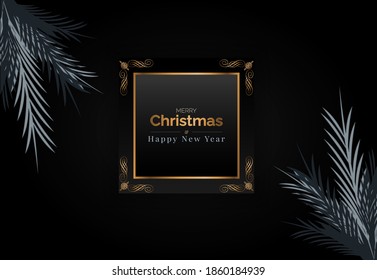 ilustration graphic vector of elegant rectangle dark black and gold christmas and new year frame  free vector