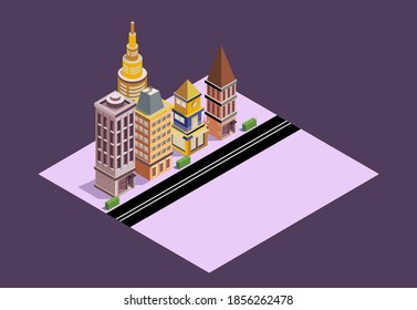 ilustration graphic vector of flat city scape isometric style in soft colors free vector