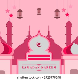 ilustration graphic vector of flat ramadan kareem ilustration in pink for upcoming event  free vector